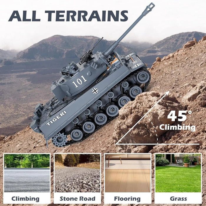 1:18 Scale German Tiger I RC Battle Tank - Remote Control, BB Shooter with Dual Batteries for Kids - Monsta Online