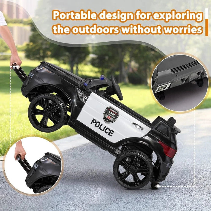 Black 12V Police Ride - On Car for Kids - Remote Control, Siren, Music & Suspension Features - Monsta Online