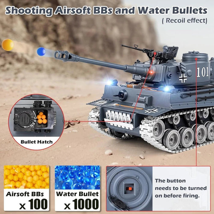1:18 Scale German Tiger I RC Battle Tank - Remote Control, BB Shooter with Dual Batteries for Kids - Monsta Online