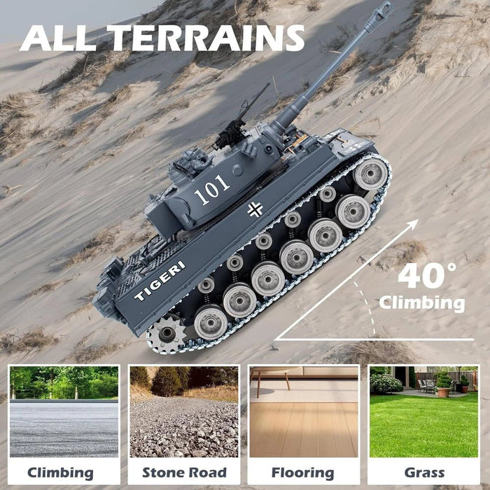 1:18 Scale German Tiger I RC Battle Tank - Remote Control, BB Shooter with Dual Batteries for Kids - Monsta Online