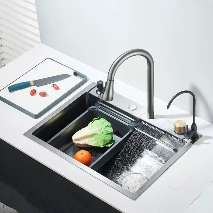 24" Flying Rain Waterfall Kitchen Sink Set with Integrated Faucet and Cup Washer - Monsta Online