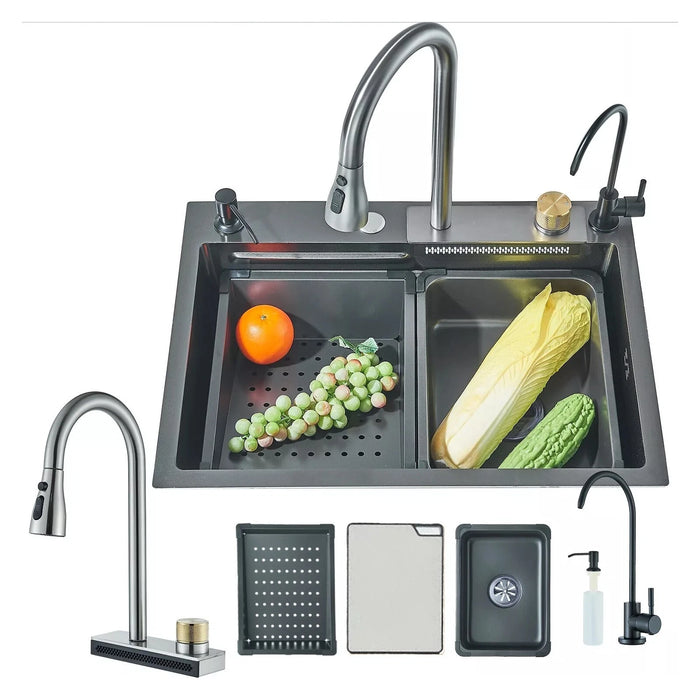 24" Flying Rain Waterfall Kitchen Sink Set with Integrated Faucet and Cup Washer - Monsta Online