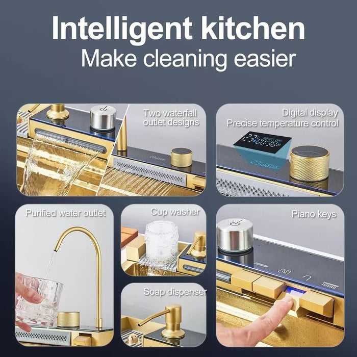 Modern 29.5" Stainless Steel Drop - In Waterfall Kitchen Sink with Pull Down Faucet - Monsta Online
