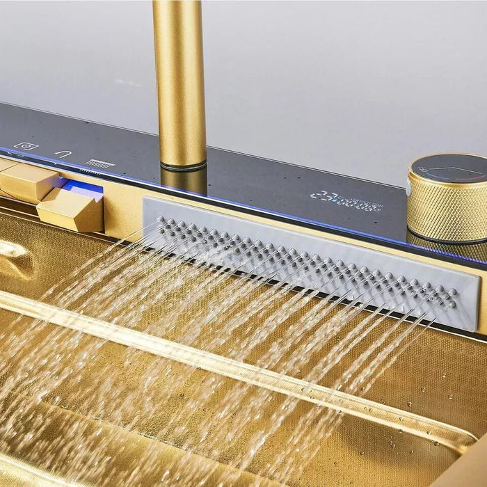 Modern 29.5" Stainless Steel Drop - In Waterfall Kitchen Sink with Pull Down Faucet - Monsta Online