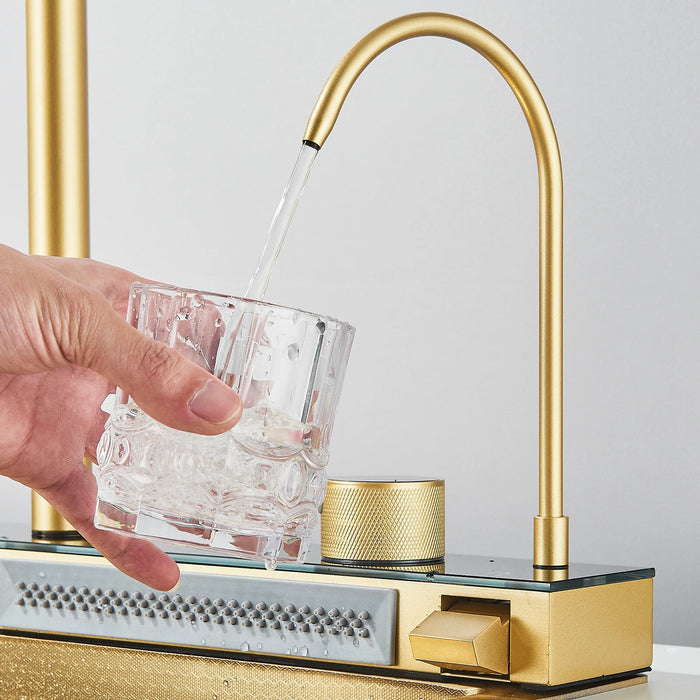 Modern 29.5" Stainless Steel Drop - In Waterfall Kitchen Sink with Pull Down Faucet - Monsta Online