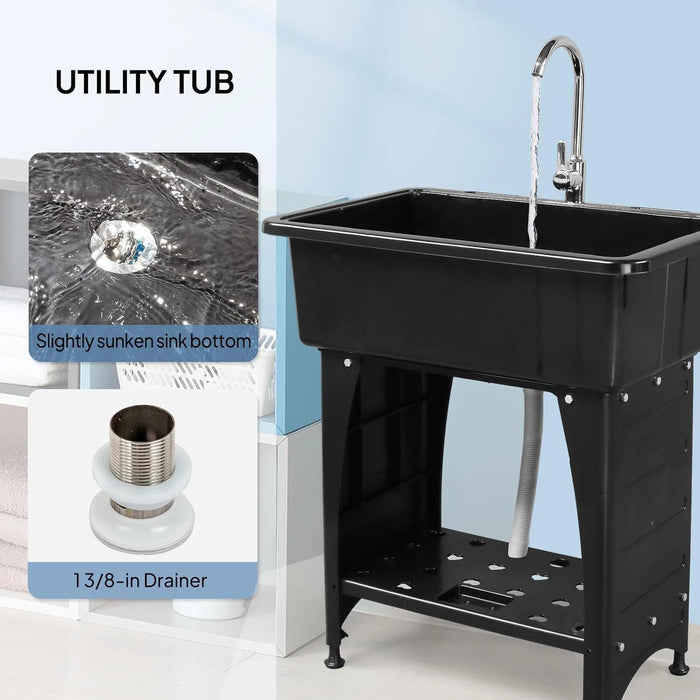 Multi Purpose Utility Laundry Sink with Stainless Steel Faucet and Removable Drainboard - Monsta Online