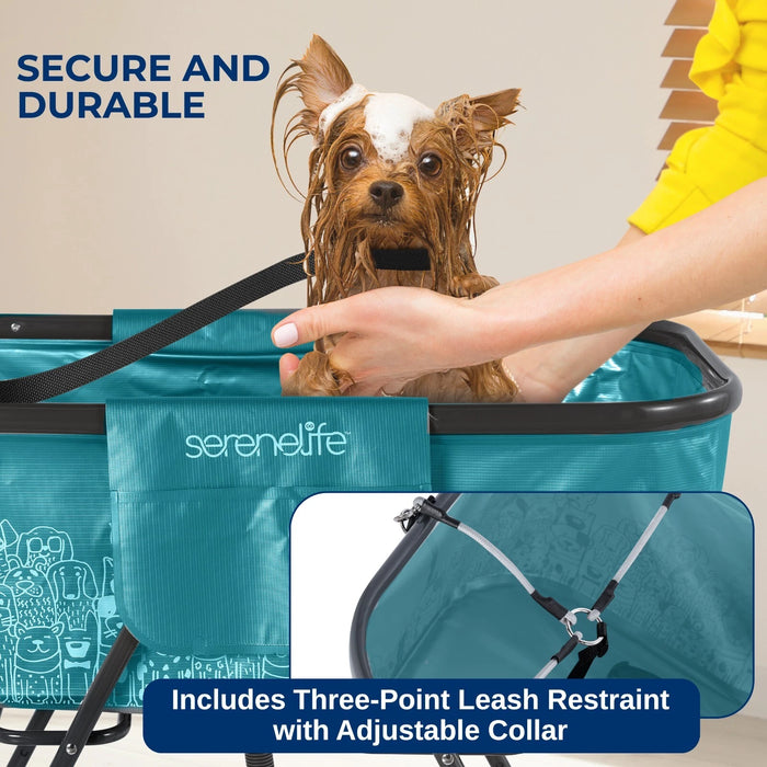 Foldable Dog Grooming Bath Tub with Quick Drain and Leash Safety Strap - Monsta Online