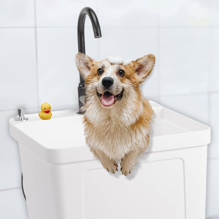 1 - Basin Freestanding Utility Laundry Sink with Stainless Steel Faucet and Drainboard - Monsta Online