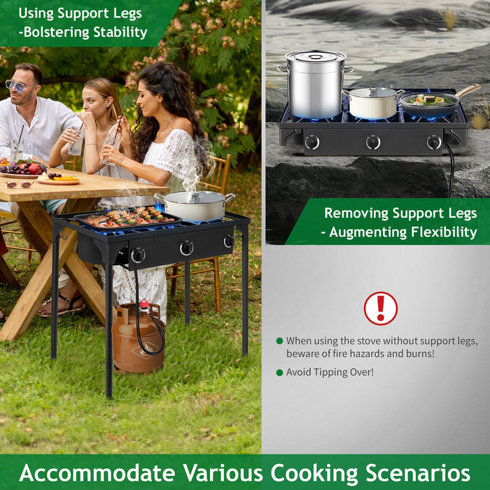 Portable 3 - Burner Propane Camp Stove with Removable Legs for Outdoor Cooking - Monsta Online