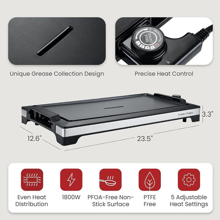 Smokeless Portable 1800W Electric Griddle Nonstick with Precision Temp Control - Monsta Online