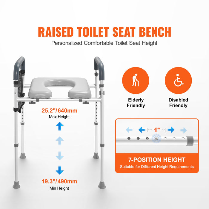 Non - Slip 350LBS Toilet Seat Riser for Seniors with Padded Arms - Monsta Online