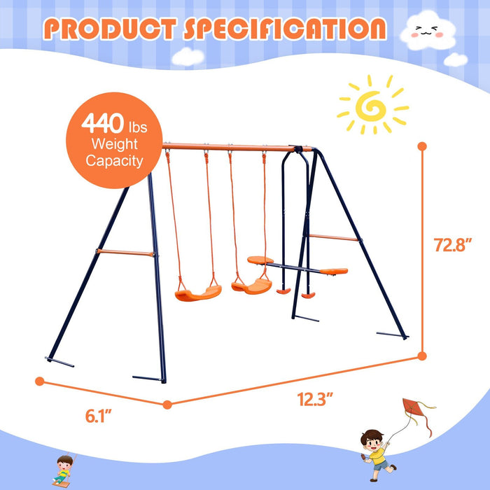 Durable 440LBS Outdoor Swing Set for Kids with Glider and 2 Seats - Monsta Online