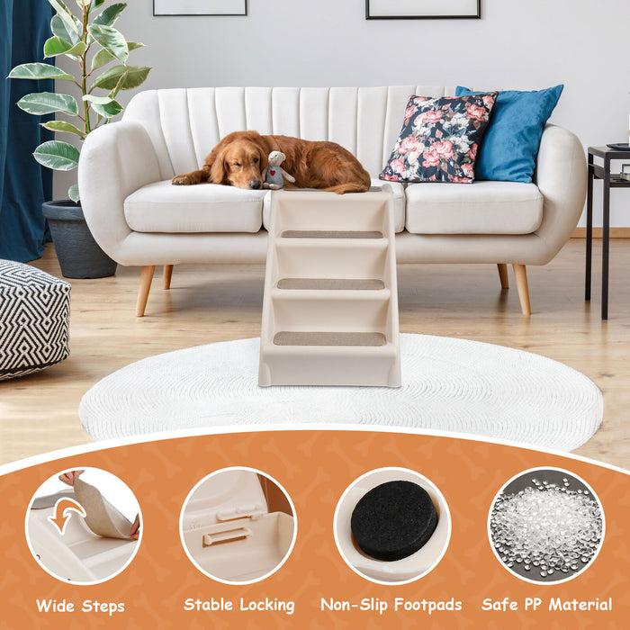 Non - Slip 4 - Steps Foldable Dog Stairs with Sturdy Support Frame for High Beds - Monsta Online