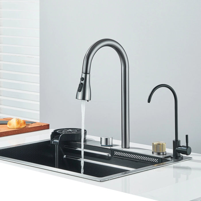 24" Flying Rain Waterfall Kitchen Sink Set with Integrated Faucet and Cup Washer - Monsta Online