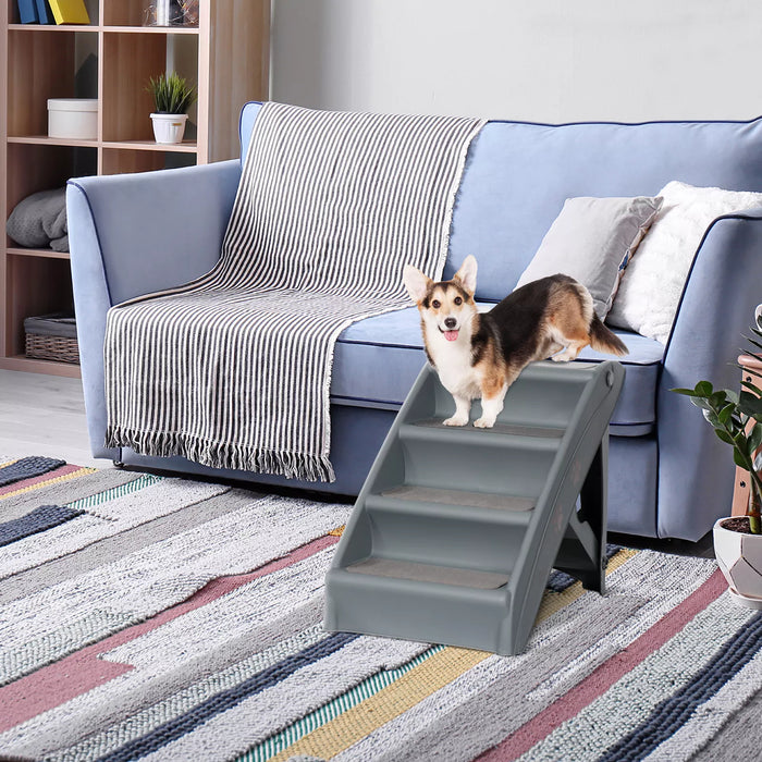 Non - Slip 4 - Steps Foldable Dog Stairs with Sturdy Support Frame for High Beds - Monsta Online