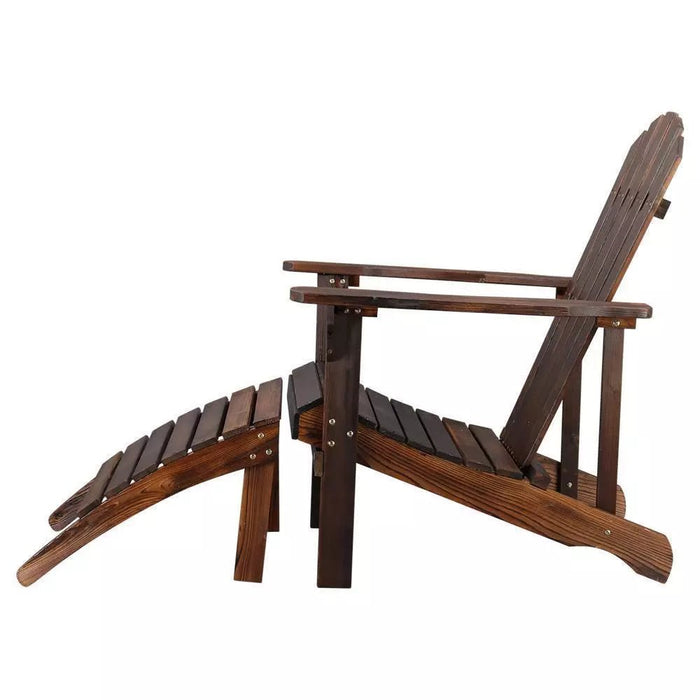 Classic Wooden Adirondack Outdoor Chair with Footrest for Patio and Poolside Comfort - Monsta Online
