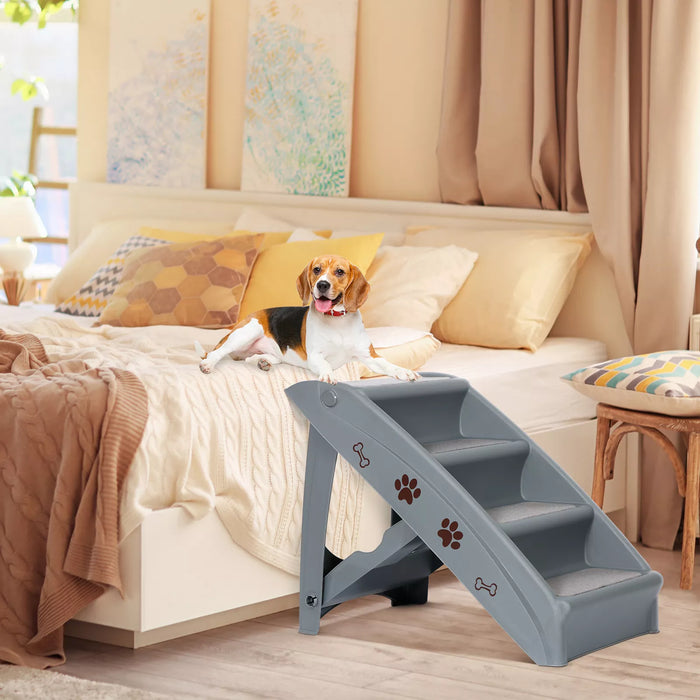 Non - Slip 4 - Steps Foldable Dog Stairs with Sturdy Support Frame for High Beds - Monsta Online