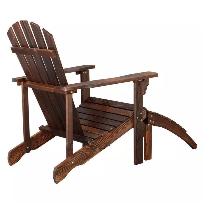 Classic Wooden Adirondack Outdoor Chair with Footrest for Patio and Poolside Comfort - Monsta Online