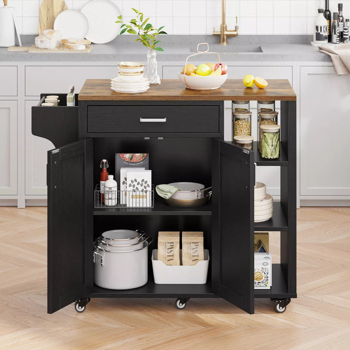Modern 37" Rolling Kitchen Island Cart Cabinet With Drawer and Shelves - Monsta Online