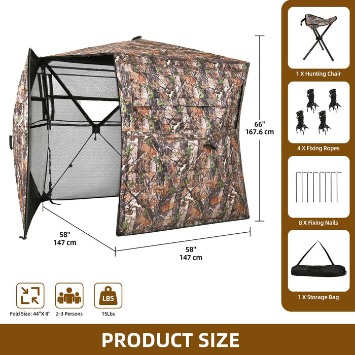 360 View Camouflage See Through Hunting Blind with Full Side Entry for 2 to 3 Persons - Monsta Online