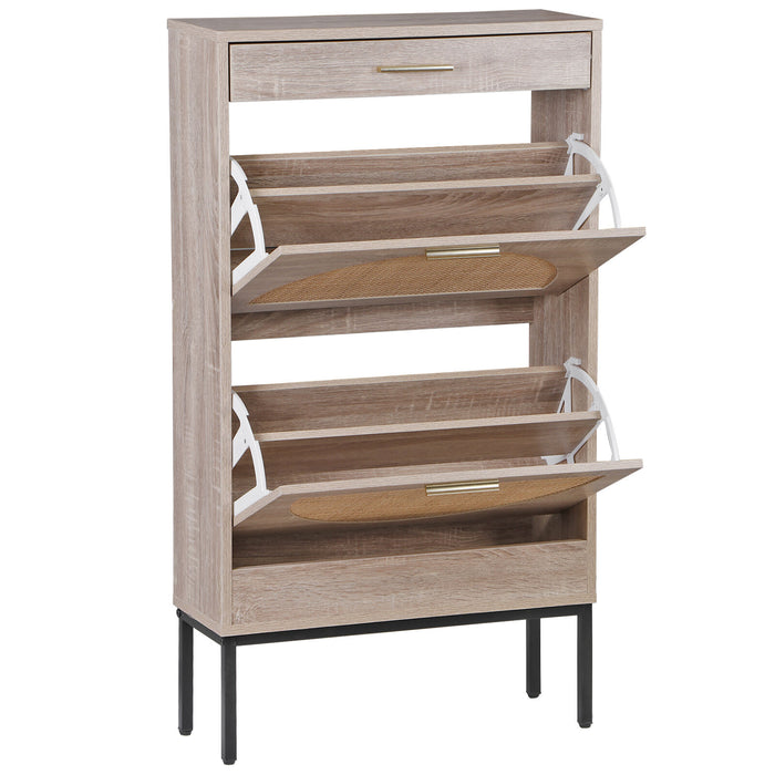 Modern Shoe Cabinet with Rattan Flip Drawers and Metal Frame - Monsta Online