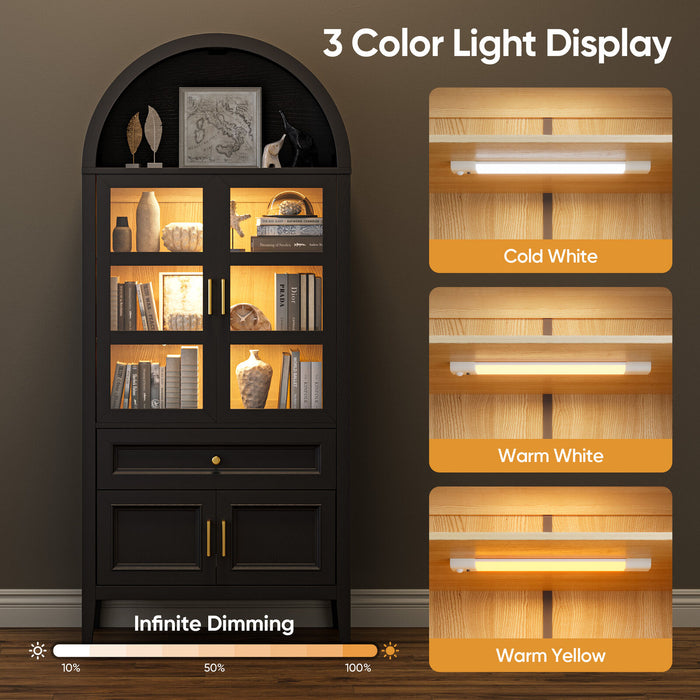 Luxury 71" Wooden Arch Display Storage Cabinet With Glass Doors and LED Lights - Monsta Online