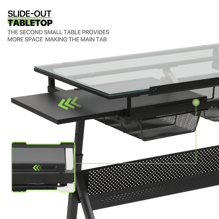 Professional Tempered Glass Drafting Table with Adjustable Angle and Bonus Stool - Monsta Online