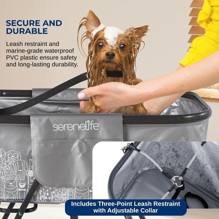 Foldable Dog Grooming Bath Tub with Quick Drain and Leash Safety Strap - Monsta Online