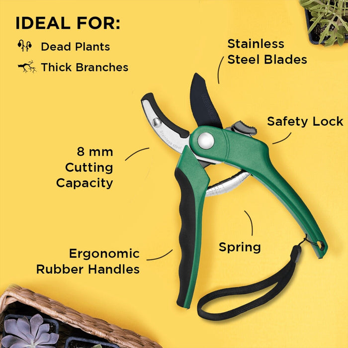 Durable Anvil Pruning Shears 8mm with Stainless Steel Precision Blade - Monsta Online