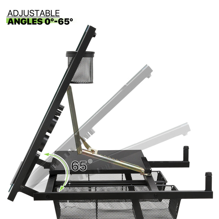 Professional Tempered Glass Drafting Table with Adjustable Angle and Bonus Stool - Monsta Online