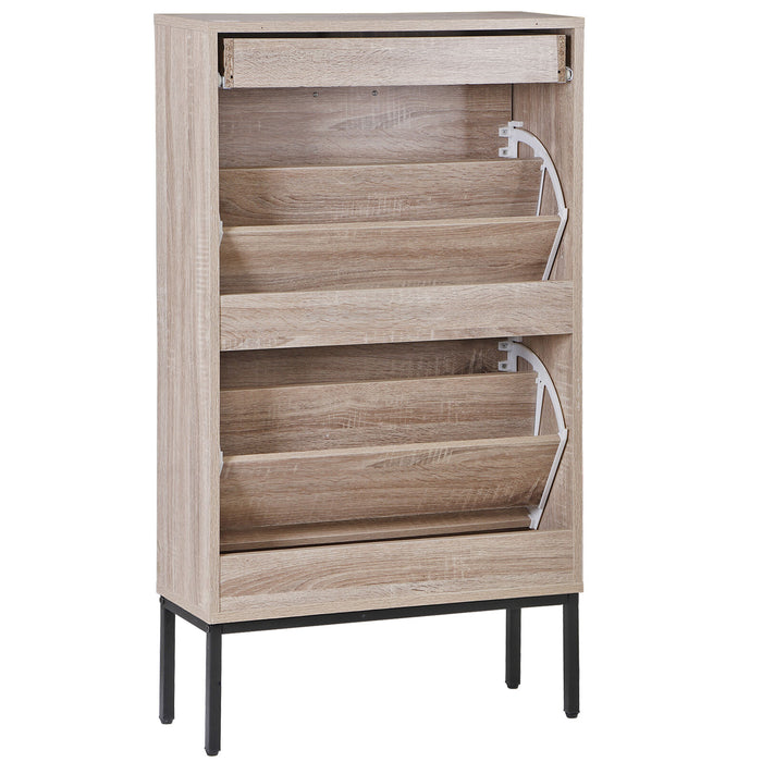 Modern Shoe Cabinet with Rattan Flip Drawers and Metal Frame - Monsta Online