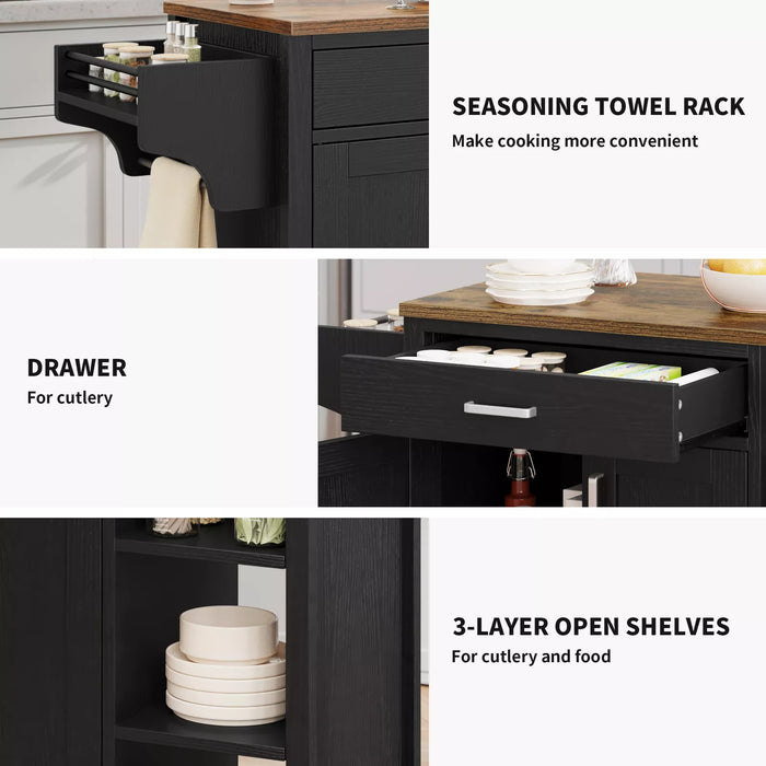 Modern 37" Rolling Kitchen Island Cart Cabinet With Drawer and Shelves - Monsta Online