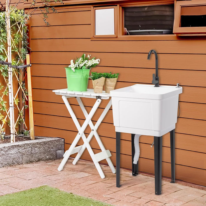 1 - Basin Freestanding Utility Laundry Sink with Stainless Steel Faucet and Drainboard - Monsta Online