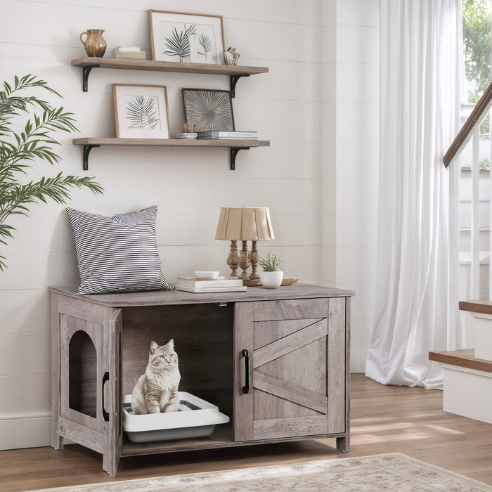 Modern Cat Litter Box Enclosure Furniture with Elegant Barn - Style Door - Monsta Online