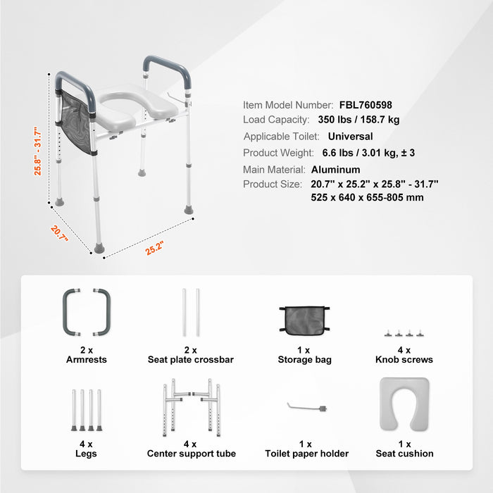 Non - Slip 350LBS Toilet Seat Riser for Seniors with Padded Arms - Monsta Online