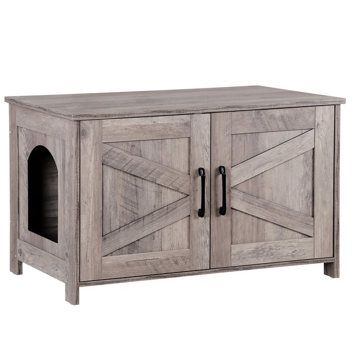 Modern Cat Litter Box Enclosure Furniture with Elegant Barn - Style Door - Monsta Online