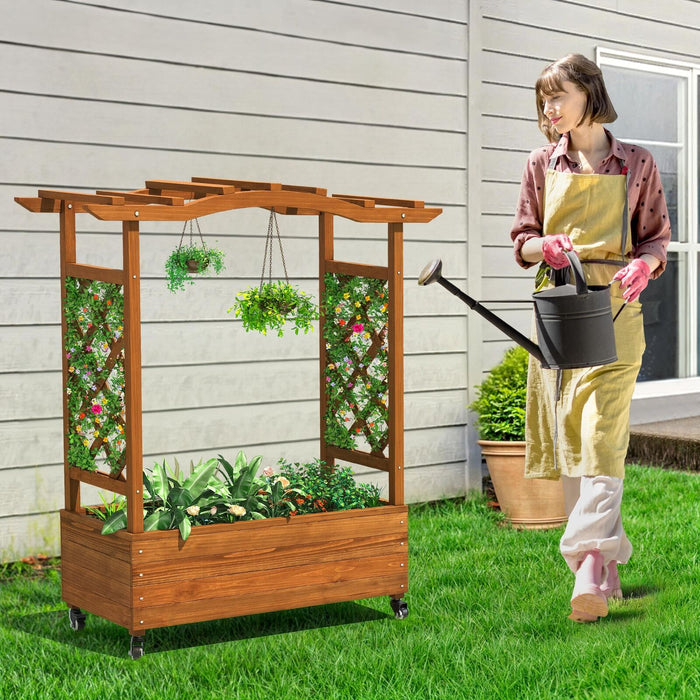 Elevated Wooden Garden Bed With Trellis & Hanging Roof - Monsta Online