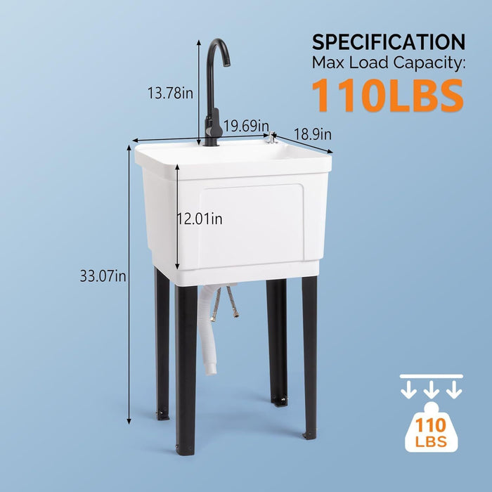 1 - Basin Freestanding Utility Laundry Sink with Stainless Steel Faucet and Drainboard - Monsta Online
