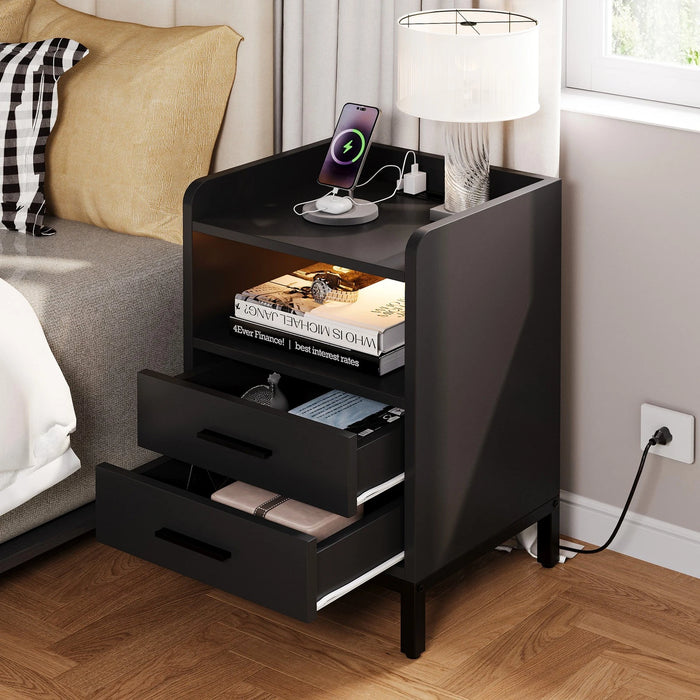 Modern LED Nightstand with Built - in Charging Station and Spacious Storage - Monsta Online