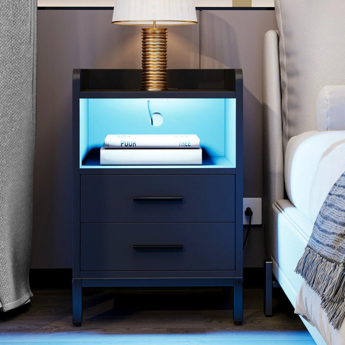 Modern LED Nightstand with Built - in Charging Station and Spacious Storage - Monsta Online