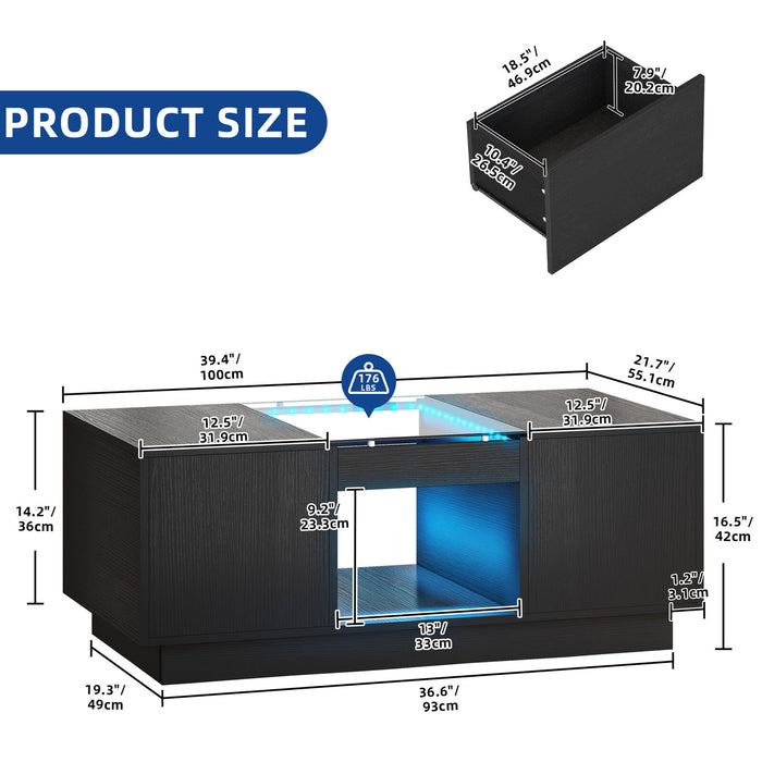 40" Modern LED Coffee Table with Hidden Storage Drawers and Charging Station - Monsta Online