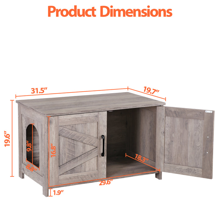 Modern Cat Litter Box Enclosure Furniture with Elegant Barn - Style Door - Monsta Online