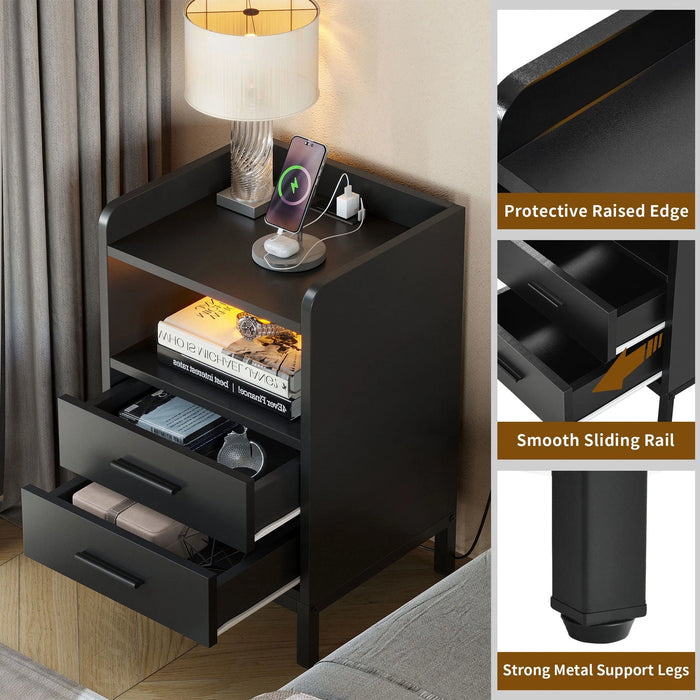 Modern LED Nightstand with Built - in Charging Station and Spacious Storage - Monsta Online