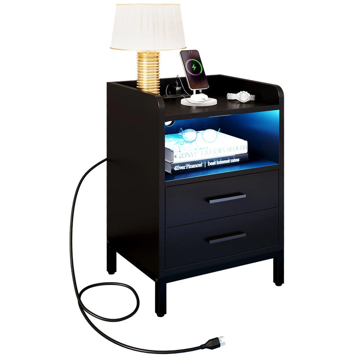 Modern LED Nightstand with Built - in Charging Station and Spacious Storage - Monsta Online