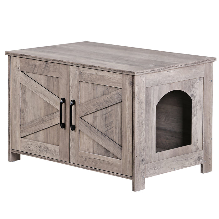 Modern Cat Litter Box Enclosure Furniture with Elegant Barn - Style Door - Monsta Online