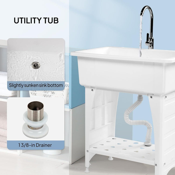 Multi Purpose Utility Laundry Sink with Stainless Steel Faucet and Removable Drainboard - Monsta Online