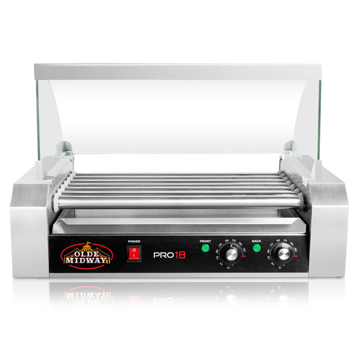 High Capacity 18 Hot Dog Roller Grill Cooker Machine with Glass Shield - Monsta Online