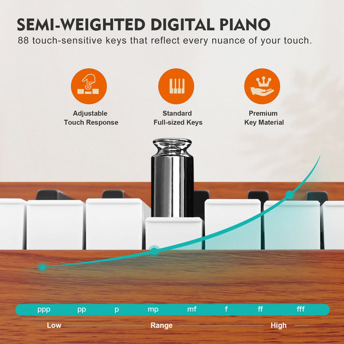 Weighted 88 Key Digital Piano Keyboard with Powerful Sound Pedal and Stable Stand - Monsta Online