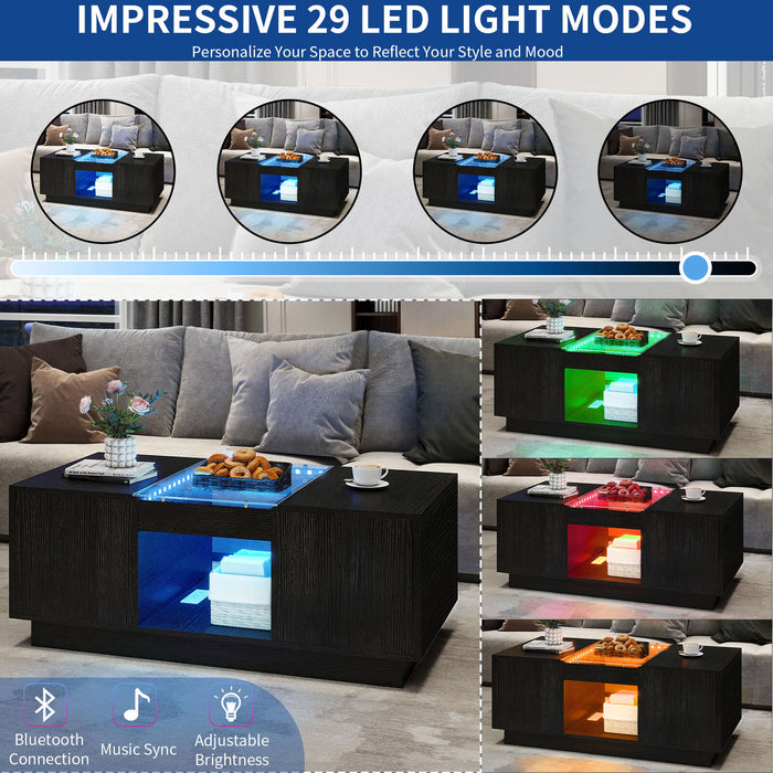 40" Modern LED Coffee Table with Hidden Storage Drawers and Charging Station - Monsta Online