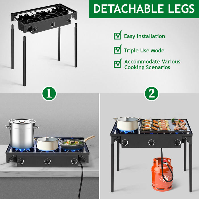Portable 3 - Burner Propane Camp Stove with Removable Legs for Outdoor Cooking - Monsta Online